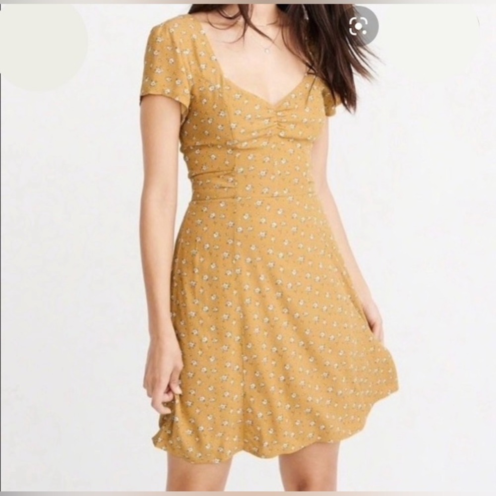 Abercrombie & Fitch AF Sz XS Dress Mustard Yellow Floral Sundress sleeves - Picture 7 of 8